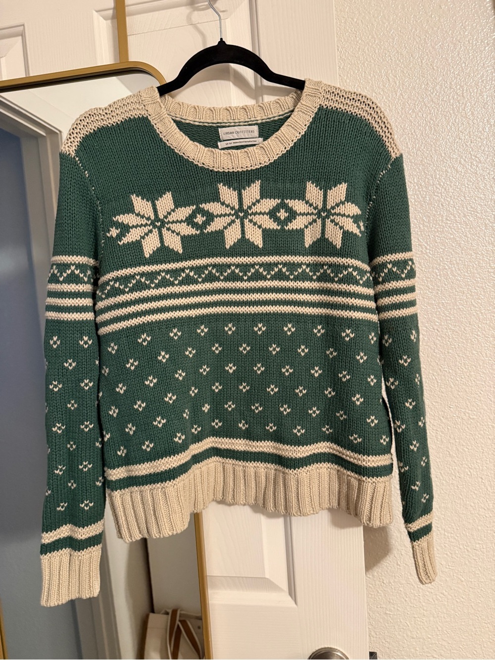 Urban Outfitters Green & Cream Fair Isle Crewneck Sweater